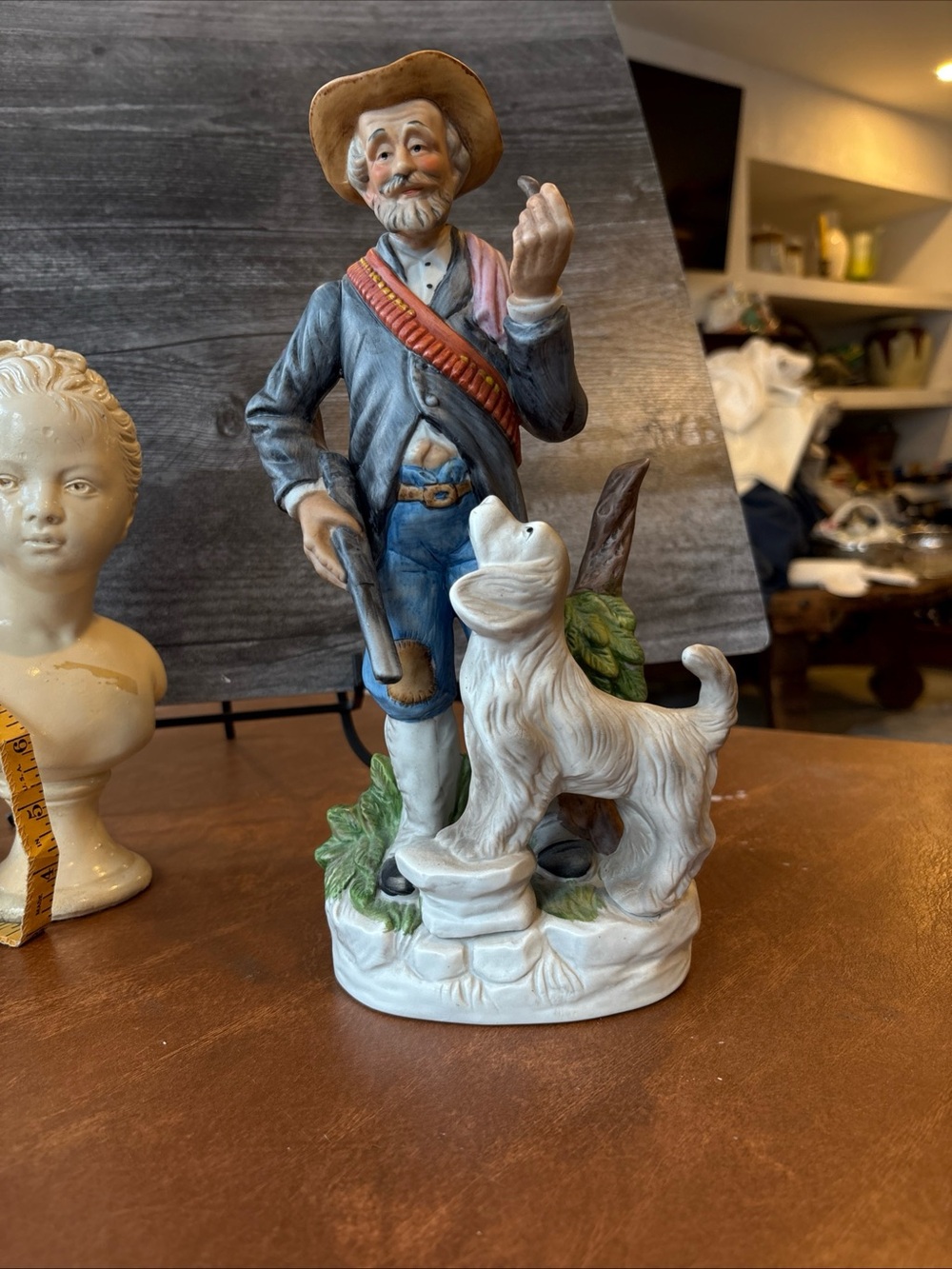 Classic Ceramic Hunter Figurine with Dog - Multicolor